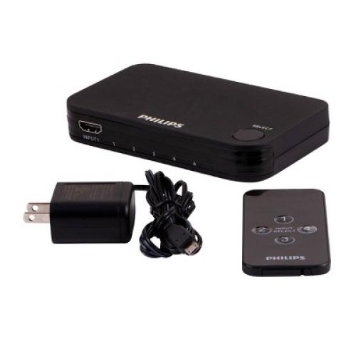 Philips 4 Port 2.2 HDMI Switch with Remote - Black