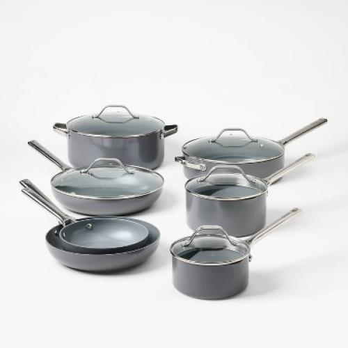 12 Aluminum Ceramic Fry Pan with Cover Dark Gray - Figmint™