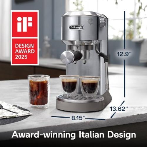DeLonghi Dedica Duo Espresso and Cold Brew Machine with Milk Frother for Hot & Iced Coffee, Cappuccinos, Lattes & More Stainless Steel