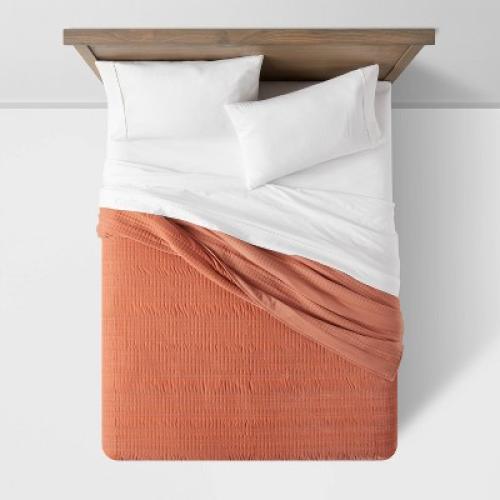 Full/Queen Lofty Velvet Quilt Terracotta/Bronze - Threshold™: OEKO-TEX Certified, Machine Washable, All Ages