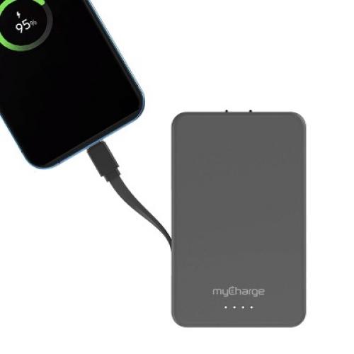 myCharge Amp Prong 5000mAh/12W Output Power Bank with Integrated Charging Cable - Gray