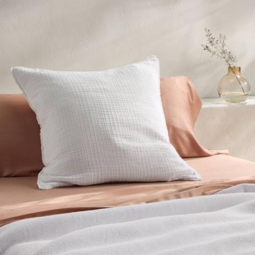 Euro 26''x26'' Textured Chambray Cotton Decorative Throw Pillow White - Casaluna: Indoor Square Pillow, Zipper Closure