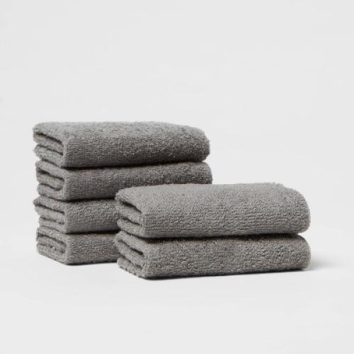 6pk Washcloth Set Dark Gray - Room Essentials™: Lightweight Cotton-Polyester Blend, Terry Construction, OEKO-TEX Certified