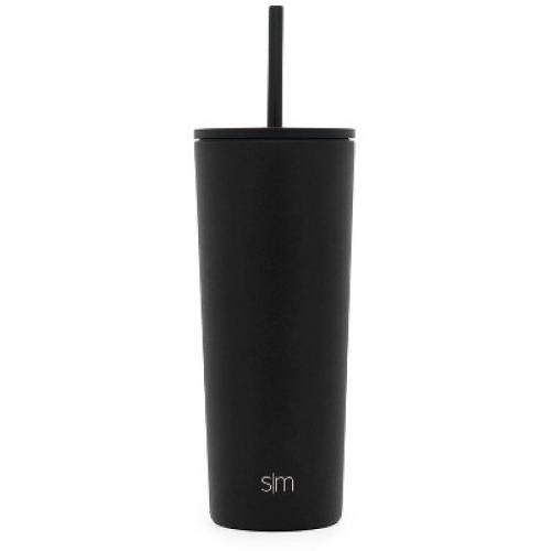 Simple Modern 24oz Insulated Stainless Steel Classic Tumbler with Straw Black: Cold Drinkware, Hand Wash, All Ages