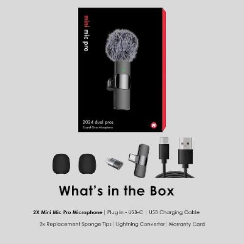 Mini Mic Pro Wireless Microphone for iPhone, Android, Lavalier Microphone for Video Recording