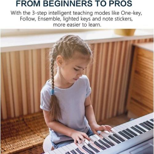SKONYON 61-Key Beginners Electronic Keyboard Piano Set with LCD Screen, Lighted Keys, 3-Teaching Modes