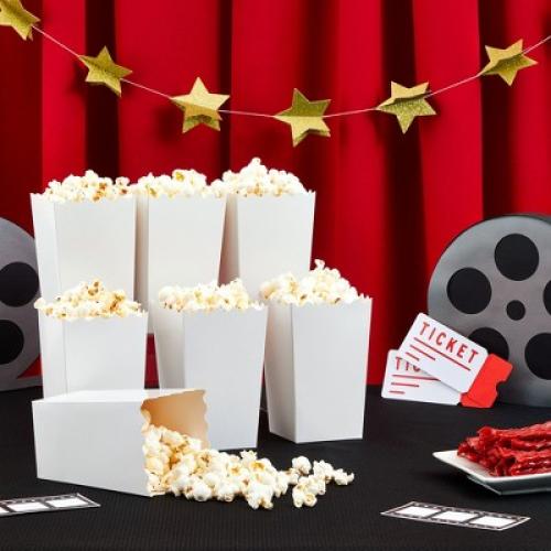 Blue Panda 100 Pack White Popcorn Boxes for Party, Bulk Paper Treat Containers for Movie Night Decorations, 3.3 x 5.5 x 3.5 in