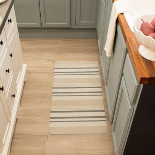 20 x 40 Low Profile Charmed Manor Patterned Polyurethane Kitchen Mat with Foam Rubber Backing Neutral Stripe - Threshold™