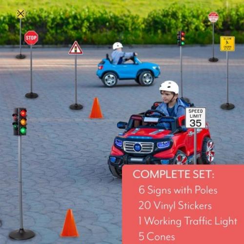 Attatoy 42 Large Traffic Signs Playset, 32pc Set; Street Sign and Traffic Light Set for Play with Ride-On Cars and Vehicles