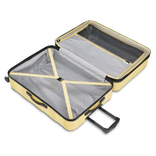 American Tourister NXT Hardside Large Checked Spinner Suitcase - Yellow: 8-Wheel Durable ABS