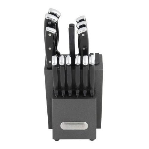 Farberware 14pc Triple Rivet Knife Block Set with Edgekeeper Sharpener Graphite: Stainless Steel Cutlery, Hand Wash‼️missing 2 ‼️
