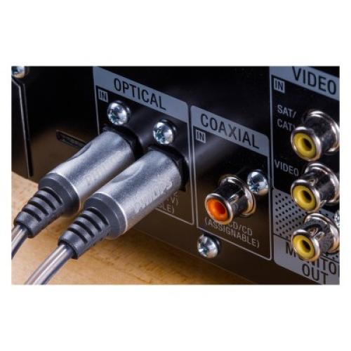 Philips Size 6' Elite Toslink Digital Fiber Optic Cable with 2 Mini Adapters - Gray