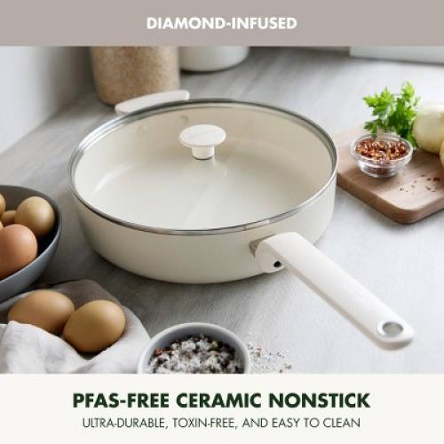 GreenPan Rio Advanced 5qt Ceramic Nonstick Saute Pan with Lid Cream