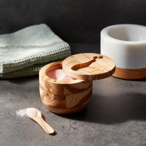 Salt Cellar With Spoon Brown - Threshold™: Wooden Pinch Bowl Set, 3.5 Diameter, 150ml Capacity, Spot Clean MISSING SPOON