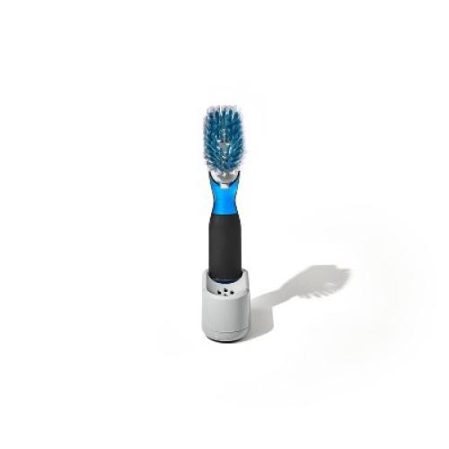 OXO Soap Dispensing Dish Brush Storage Set: Nylon Scrub Brush for Multi-Surface Cleaning, Black