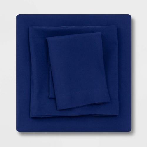 Queen Microfiber Sheet Set Sapphire - Room Essentials™: Polyester, Peached Finish, OEKO-TEX Certified, 4-Piece Set