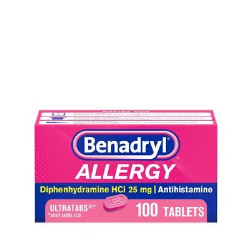 Benadryl Ultratabs Diphenhydramine Antihistamine Cold & Allergy Relief Tablets - 100ct