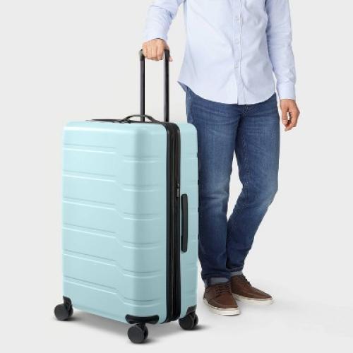 Hardside Large Checked Suitcase Muddy Aqua - Open Story™