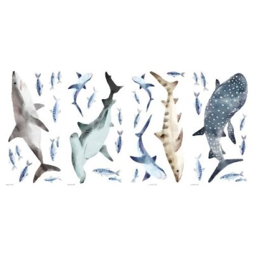 Sharks Peel and Stick Wall Decal - RoomMates: Vinyl Ocean Creatures for Kids' Room, Self-Adhesive Window Decor