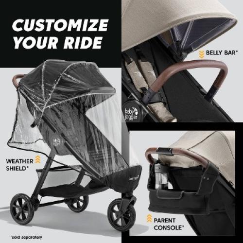 Baby Jogger City Mini GT3 All-Terrain Full Size Stroller - Frosted Ivory: Single Configuration, 65lbs Max Capacity, Rubber Tires