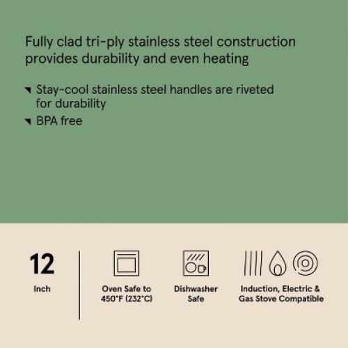 12 Stainless Steel Frypan with Cover Silver - Figmint™MISSING LID