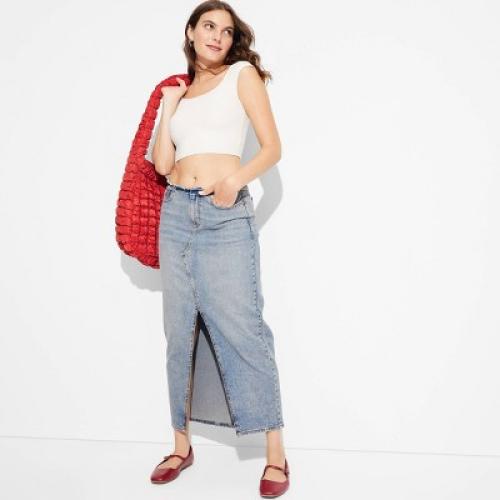 Size 2 Women's Low-Rise Denim Midi Skirt - Wild Fable ? Blue