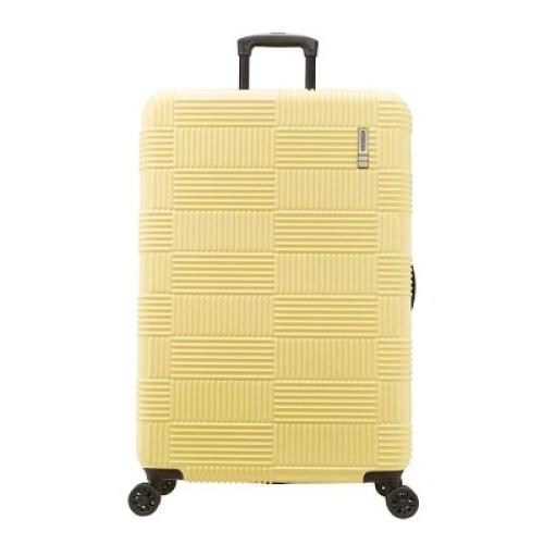 American Tourister NXT Hardside Large Checked Spinner Suitcase - Yellow: 8-Wheel Durable ABS