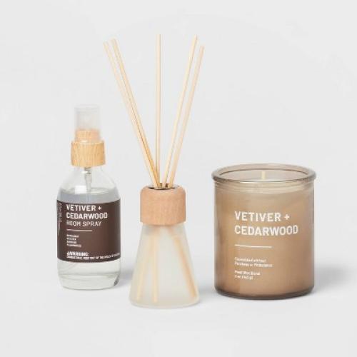 3pk Diffuser Candle Room Spray Gift Set Vetiver Cedarwood - Threshold™: Home Fragrance, Palm Wax Jar