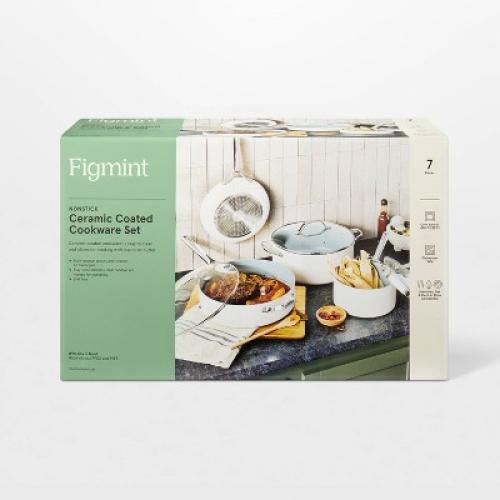 7pc Nonstick Ceramic Coated Aluminum Cookware Set Cream - Figmint™