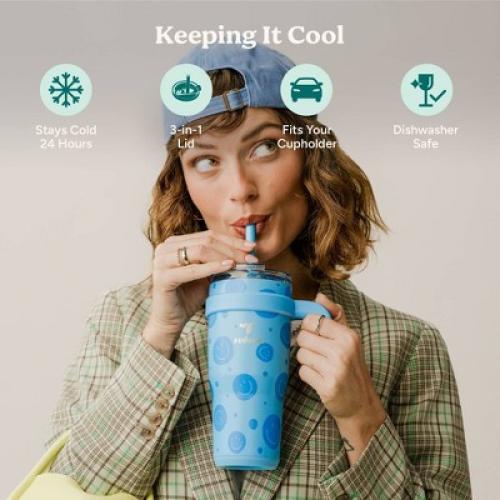 Reduce 24oz Cold1 Vacuum Insulated Stainless Steel Straw Tumbler Mug Pink: Dishwasher-Safe, Flip-Top Lid