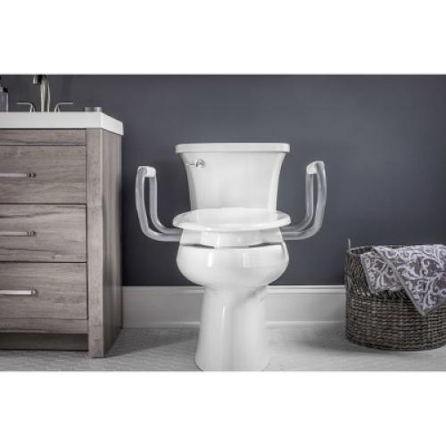 Assurance with Clean Shield Elongated Plastic Premium Raised Toilet Seat in White with Support Arms - Bemis