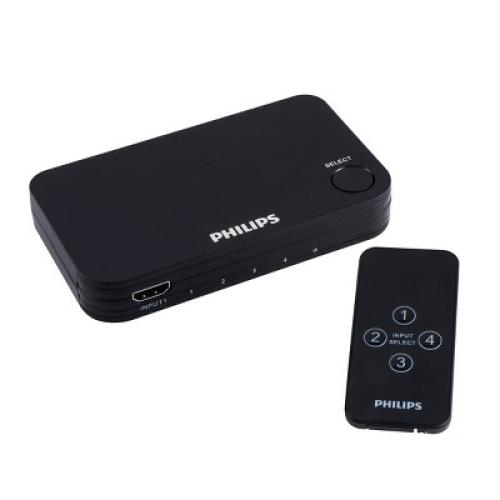 Philips 4 Port 2.2 HDMI Switch with Remote - Black