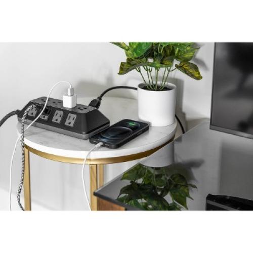 Size 8 ft GE 12-Outlet Surge Protector 3540J 8' Braided Cord Black/Gray: Extension Cord, Outlet Extender, Multiple Plug-in Outlets