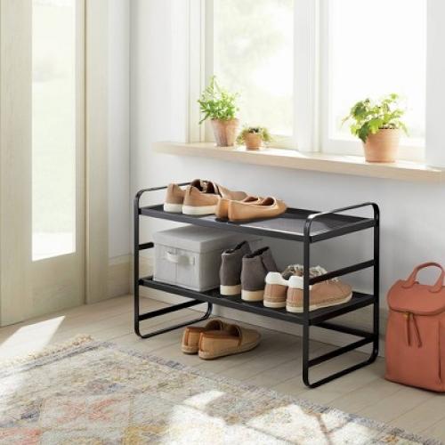 2 Tier Shoe Rack Black Metal Mesh - Brightroom™