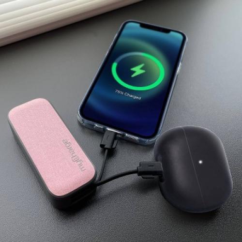 myCharge PowerHub Mini 3000mAh/12W Output Power Bank with Integrated Charging Cables - Pink