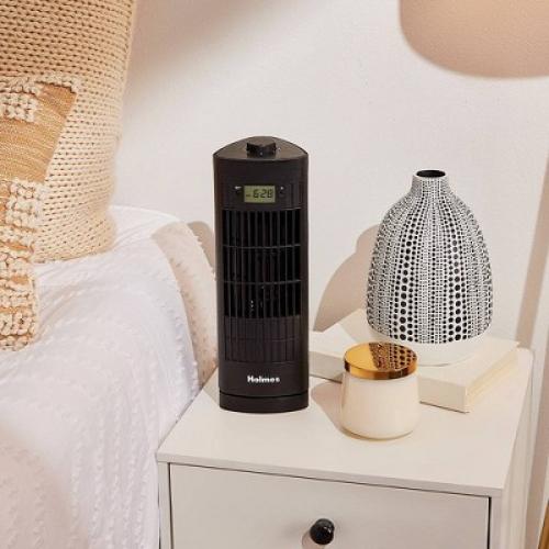Holmes 13 Oscillating 3 Speed Mini Tower Fan with Digital Clock Black