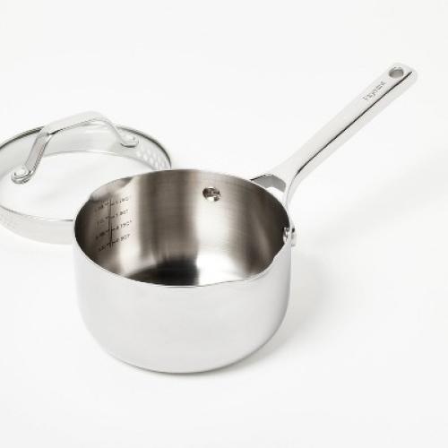 1.5qt Stainless Steel Sauce Pan with Straining Lid Silver - Figmint™