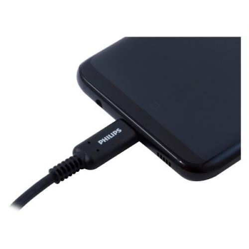 Philips 6' Cable, USB-A to USB-C 15W Charge - Black
