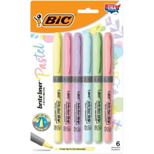 BIC Brite Liner Grip Pastel Highlighters Chisel Tip Assorted Pastel Colors 2 pack.   (GBLDP61S-AST)