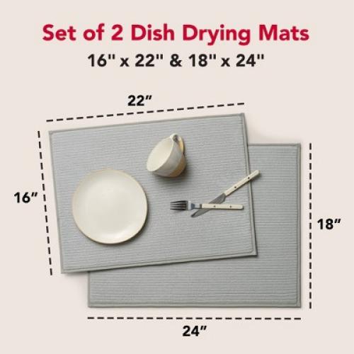 KitchenAid Micro Rib Set of 2 Solid Dish Drying Mats Gray
