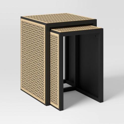 Nesting Accent Table Black/Natural (FA) - Threshold™: Square Wood Composite End Table, 24 Height( MISSING PARTS SEE IN THE PICTURES)