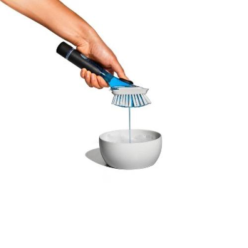 OXO Soap Dispensing Dish Brush Storage Set: Nylon Scrub Brush for Multi-Surface Cleaning, Black