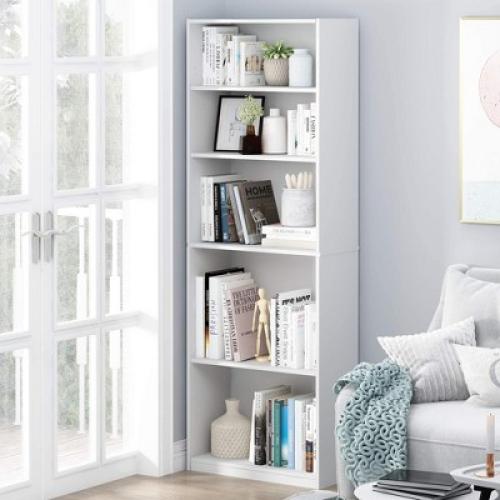 Furinno Simple Design Easy to Assemble 5-Shelf Bookcase Space Saver Organizer Open Bookshelf,White