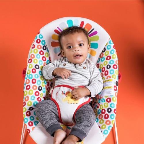 Bright Starts Playful Pinwheels Portable Baby Bouncer Seat with Vibrations and Toy Bar