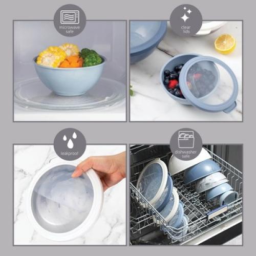 Set of 12 Color Blue and White COOK WITH COLOR Mixing Bowls with Lids 12 Piece Set BLUE & WHITE