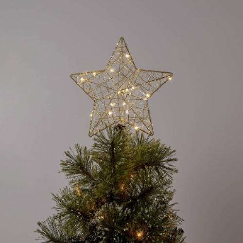 10 Lit Gold Wire Wrapped Star Christmas Tree Topper Warm White Dewdrop Lights - Wondershop™
