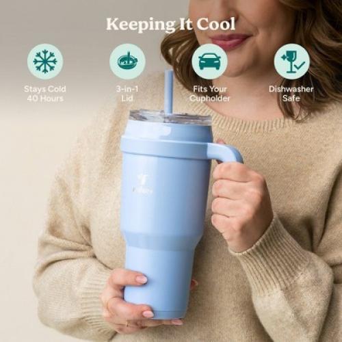 Reduce 40oz Cold1 Vacuum Insulated Tumbler Mug Light Yellow: Dishwasher-Safe, Portable Drinkware