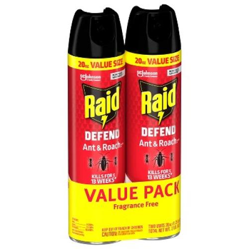 Raid Ant and Roach Killer Bug Spray Unscented - 2ct/20oz each 2 Pack
