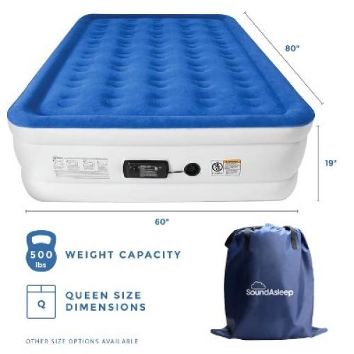 SoundAsleep Dream Series Air Mattress with ComfortCoil Technology & Internal High Capacity Pump -  Queen - Blue