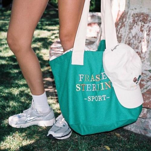 Frasier Sterling Sport Rainbow Logo Tote Bag Cream/Green: Cotton Canvas Handbag